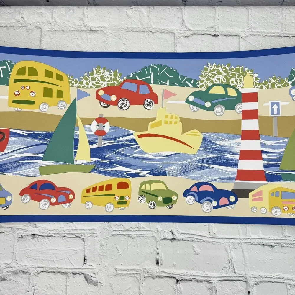 Laura Ashley Wallpaper Border 3 Rolls Children's Nursery Bus Cars Boat 32’x10”